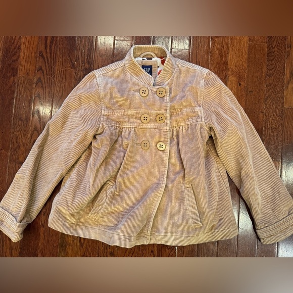 Gap Camel Corduroy Pea Coat Girls Large Size 10 Button Front Warm Floral Lined - Picture 1 of 8